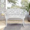 Patio Outdoor Bench, White Cast-Aluminum Garden Benches Metal Loveseat Outdoor Furniture for Park Lawn Front Porch