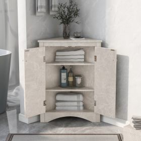 White Marble Triangle Bathroom Storage Cabinet with Adjustable Shelves, Freestanding Floor Cabinet for Home Kitchen