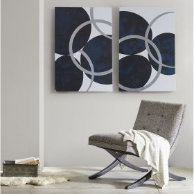 Celestial Orbit Navy Silver Foil Abstract 2-piece Canvas Wall Art Set