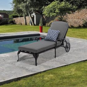 Chaise Lounge Outdoor Chair with GREY Cushions, Aluminum Pool Side Sun Lounges with Wheels Adjustable Reclining, Patio Furniture Set