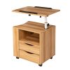 Height Adjustable Overbed End Table Wooden Nightstand with Swivel Top, Storage Drawers, Wheels and Open Shelf, (White Maple)