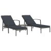 Sun Loungers 2 pcs with Table Poly Rattan Gray