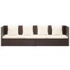 Patio Bed with Cushion & Pillows Poly Rattan Brown