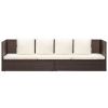 Patio Bed with Cushion & Pillows Poly Rattan Brown