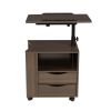 Height Adjustable Overbed End Table Wooden Nightstand with Swivel Top, Storage Drawers, Wheels and Open Shelf, (Black oak)