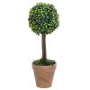 Artificial Boxwood Plants 2 pcs with Pots Ball Shaped Green 16.1"