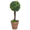 Artificial Boxwood Plants 2 pcs with Pots Ball Shaped Green 16.1"