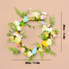 Glowing Easter Wreath Decor DIY Rattan Wreath Colorful Rabbit Bunny Eggs Happy Easter Party Decoration For Home Party Supplies (Color: Light-eggs-B)