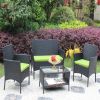 4 PC Rattan Patio Furniture Set Outdoor Patio Cushioned Seat Wicker Sofa