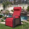 Outdoor Wicker Recliner with Flip Table;  Adjustable Push Back Rattan Reclining Lounge Chair with Footrest