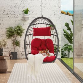 Outdoor Garden Rattan Egg Swing Chair Hanging Chair Wood (Color: as Pic)