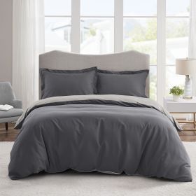 2 Piece Super Soft Microfiber White / Gray Duvet Cover Zipper Closure with 4 Corner Tabs (Color: Grey)