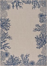 Home Decor Coastal Bordered Coral Reef Indoor/Outdoor Accent Rug (Color: Navy|Beige)