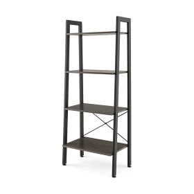 Industrial Style 4-Tier Bookshelf with Metal Frame (Color: Gray)