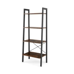 Industrial Style 4-Tier Bookshelf with Metal Frame (Color: Brown)