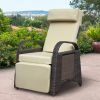 Outdoor Wicker Recliner with Flip Table;  Adjustable Push Back Rattan Reclining Lounge Chair with Footrest