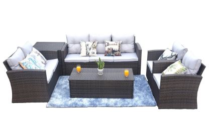 Direct Wicker Outdoor And Garden Patio Sofa Set 6PCS Reconfigurable Stylish And Modern Style With Seat Cushion (Color: Dark brown)