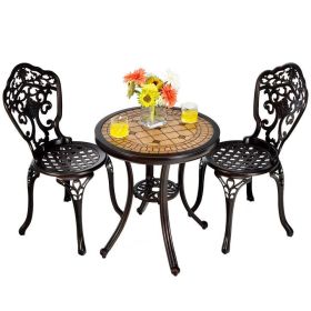 Outdoor Patio Furniture Set Cast Aluminum 3pcs Bistro Table Set (Color: Copper)