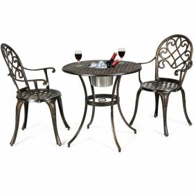 Outdoor Patio Furniture Set Cast Aluminum 3pcs Bistro Table Set (Color: Bronze)