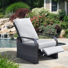 Outdoor Recliner Chair;  Automatic Adjustable Wicker Lounge Recliner Chair with 5.12'' Thicken Cushion (Color: Gray)