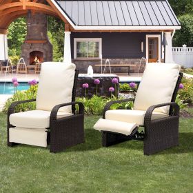 Outdoor Recliner Chair;  Automatic Adjustable Wicker Lounge Recliner Chair with 5.12'' Thicken Cushion (Color: Khaki)