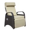 Outdoor Wicker Recliner with Flip Table;  Adjustable Push Back Rattan Reclining Lounge Chair with Footrest