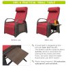 Outdoor Wicker Recliner with Flip Table;  Adjustable Push Back Rattan Reclining Lounge Chair with Footrest