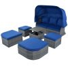 Outdoor Patio Furniture Set Daybed Sunbed with Retractable Canopy Conversation Set Wicker Furniture