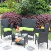 4 PC Rattan Patio Furniture Set Outdoor Patio Cushioned Seat Wicker Sofa