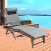 Aluminum Outdoor Folding Reclining Adjustable Chaise Lounge Chair with Cup Holder for Outdoor Patio Beach